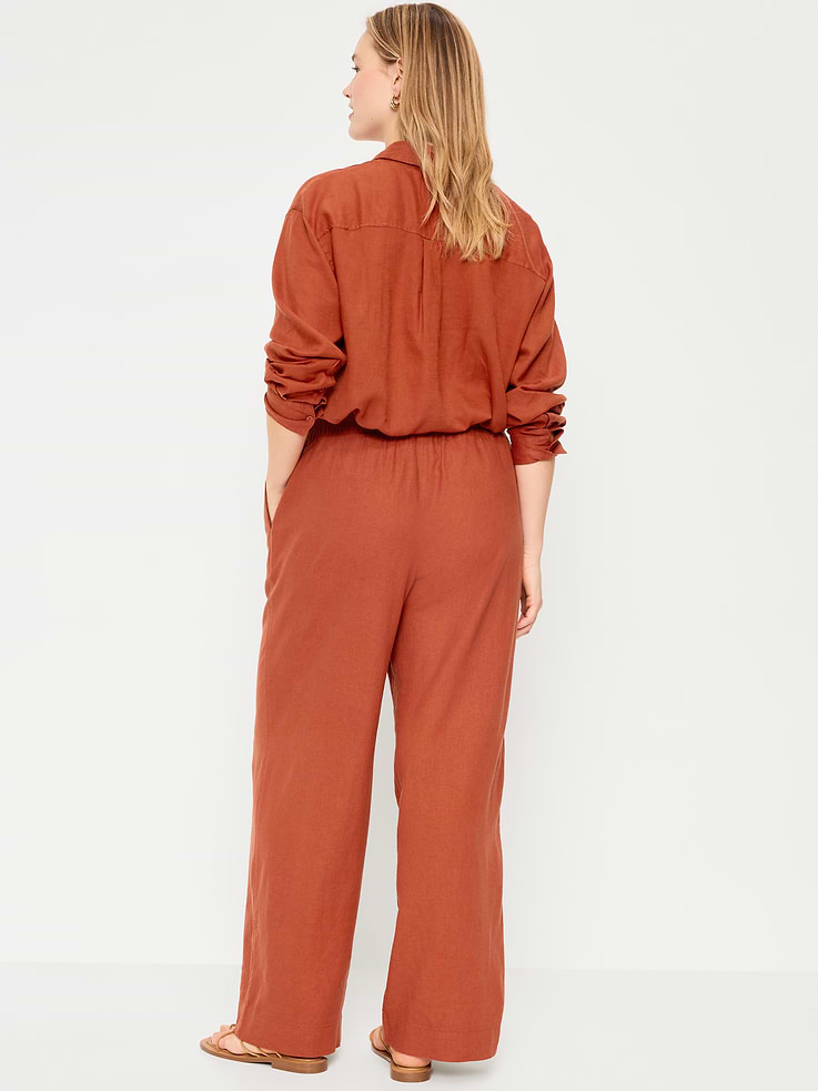 Image number 8 showing, High-Waisted Linen-Blend Super Wide-Leg Pants
