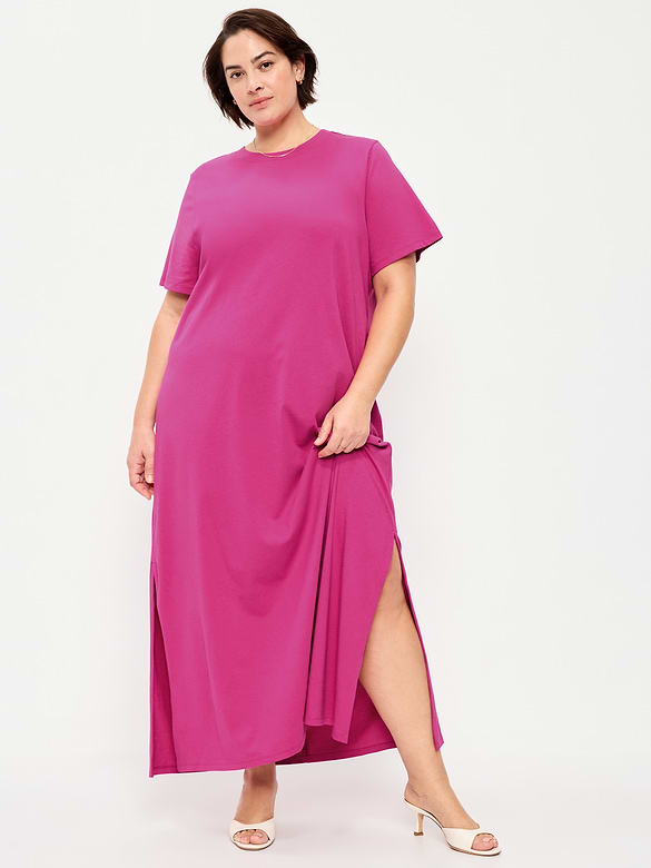 Vintage Crew-Neck Maxi Dress