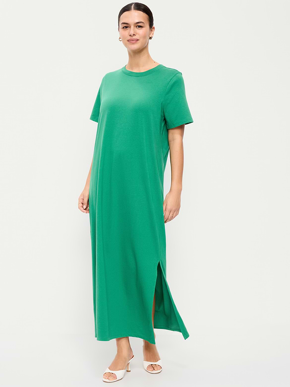 Vintage Crew-Neck Maxi Dress
