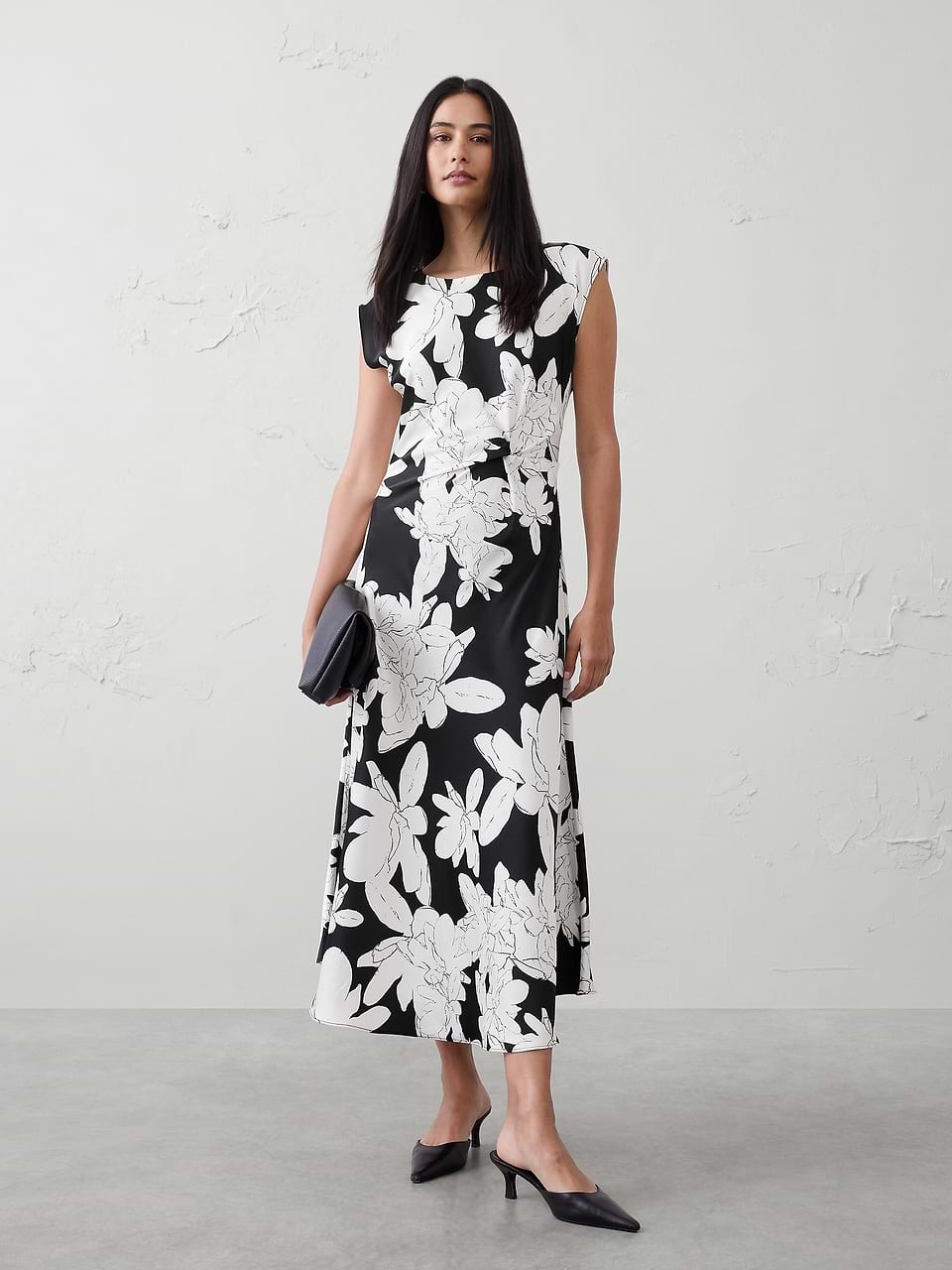 Boatneck Twist-Front Satin Midi Dress