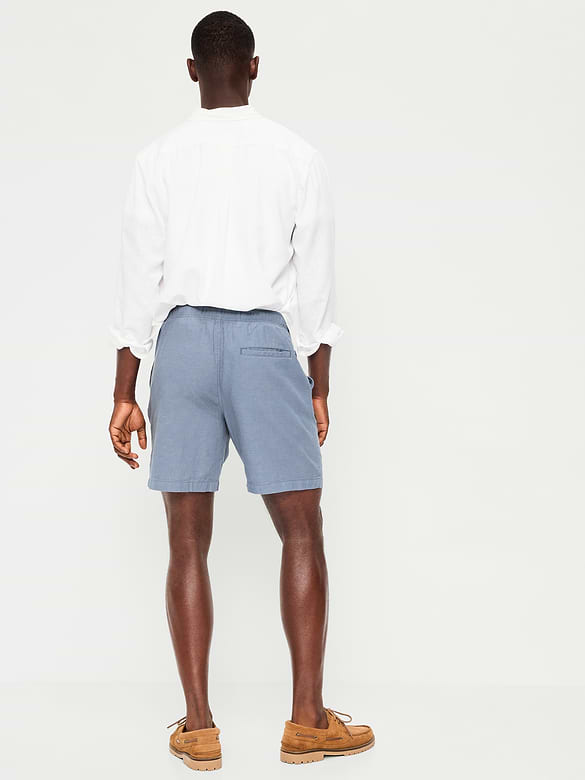 Short de jogging en mélange de lin, entrejambe de 18 cm