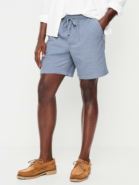 Short de jogging en mélange de lin, entrejambe de 18 cm