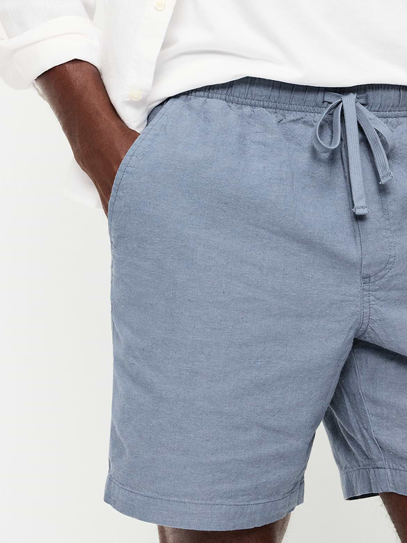 Short de jogging en mélange de lin, entrejambe de 18 cm