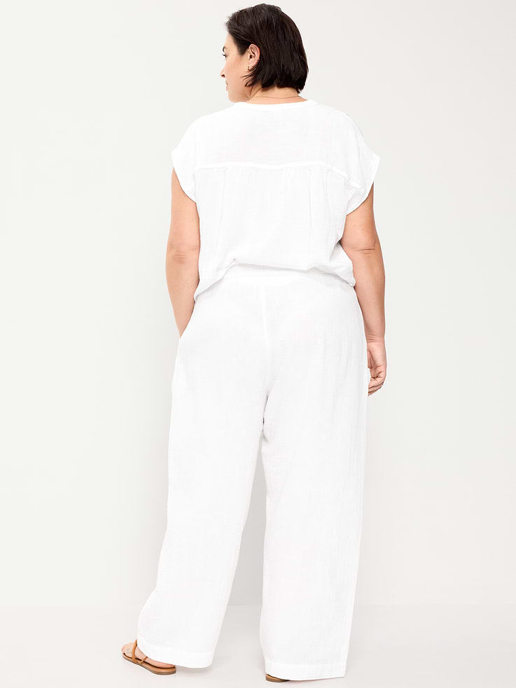 Image number 7 showing, High-Waisted Crinkle Gauze Barrel Ankle Pants