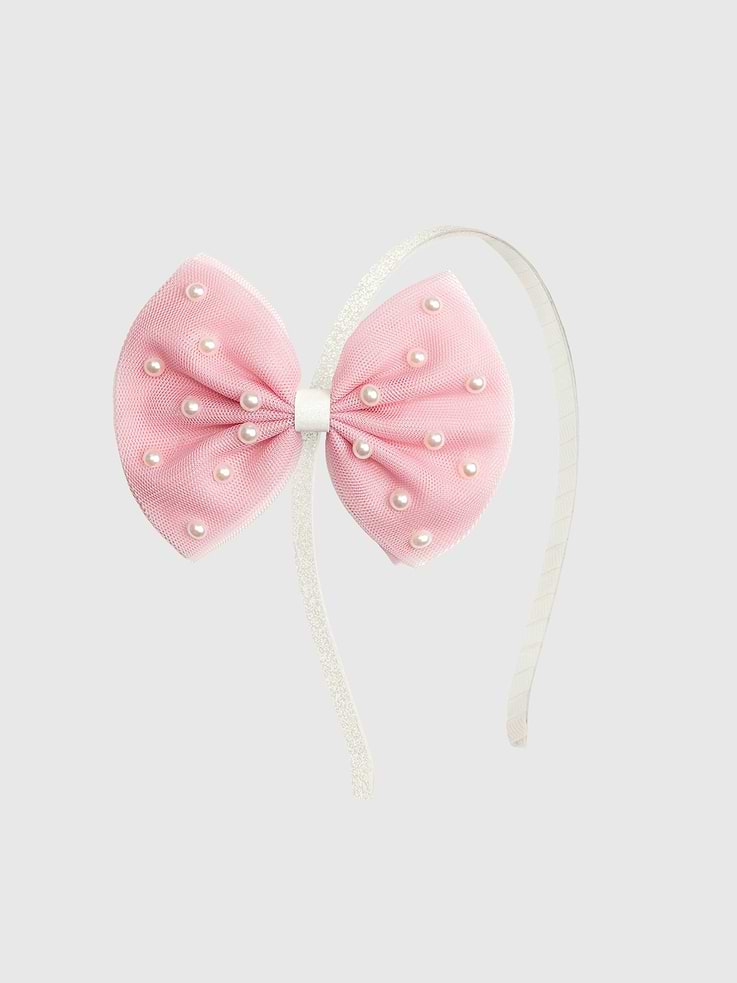 Image 1 of 1, Every little girl needs the perfect headband to complete her look!, The Pretty Pearl Tulle Bow Headband is the perfect hair accessory for adding a touch of daintiness to any outfit., Pair this headband with a matching Sweet Wink tutu and shirt for a complete head-to-toe outfit!, Sweet Wink is a mother-daughter business - all items are designed in their New York showroom and every order is packed with love by their team of local employees and shipped form their hometown warehouse.