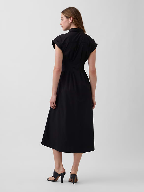 Poplin Cinched Midi Shirtdress