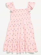 L'image numéro 3 présente Robe à smocks ajustée et évasée à motif pour fille
