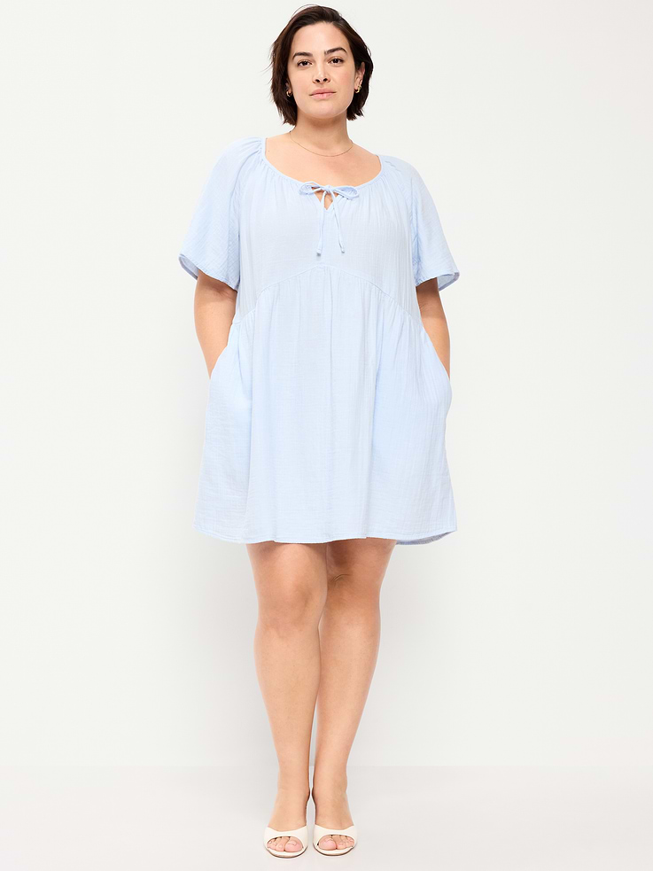 Image number 8 showing, Crinkle Gauze Flutter-Sleeve Mini Swing Dress