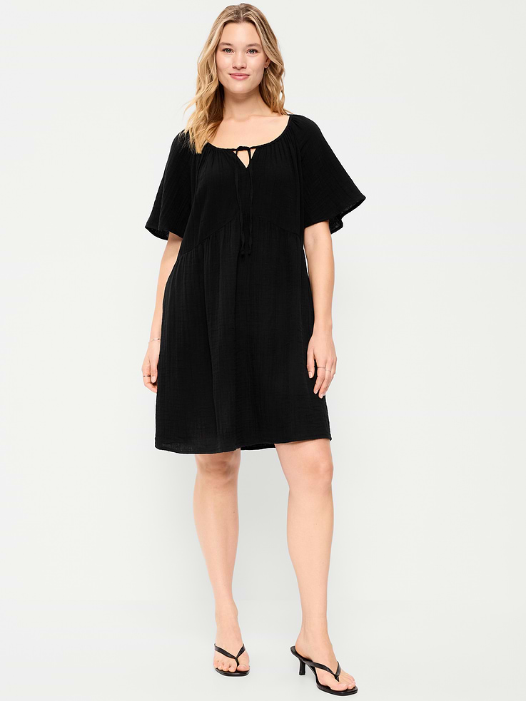 Image number 7 showing, Crinkle Gauze Flutter-Sleeve Mini Swing Dress