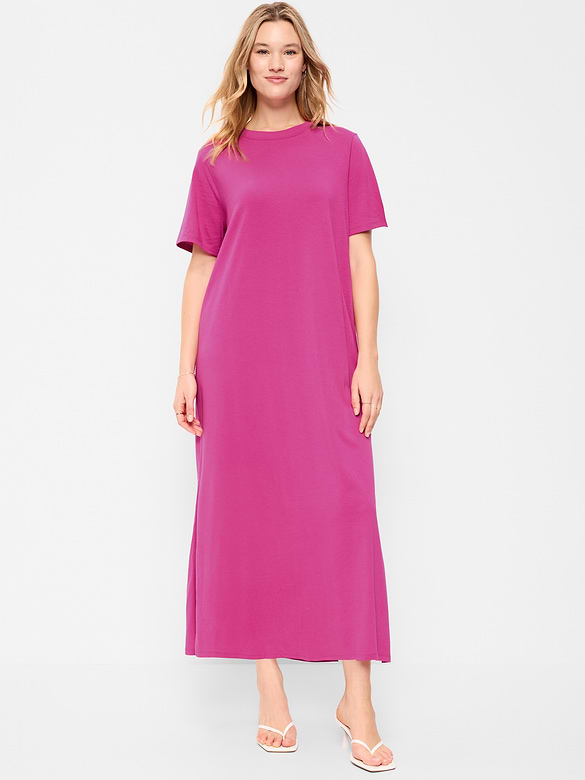 Vintage Crew-Neck Maxi Dress