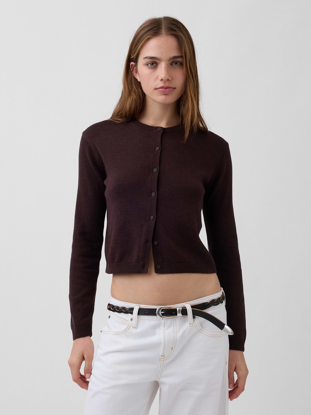 100% Cotton Relaxed Crop Cardigan Sweater