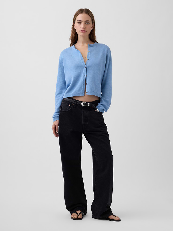 L'image numéro 2 présente Cardigan décontractée court en tricot côtelé 100 % coton
