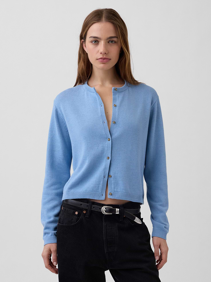 L'image numéro 1 présente Cardigan décontractée court en tricot côtelé 100 % coton
