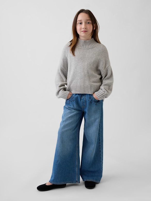 Kids Low Rise Beaded Easy Baggy Jeans