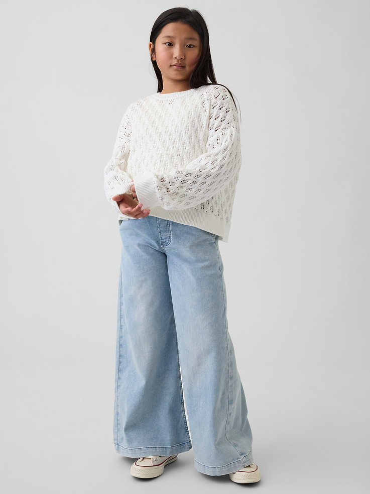 Image number 4 showing, Kids 100% Cotton Crochet Oversized Sweater