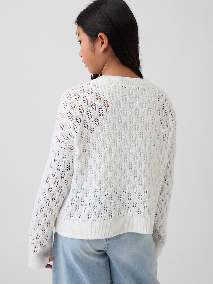 Image number 3 showing, Kids 100% Cotton Crochet Oversized Sweater