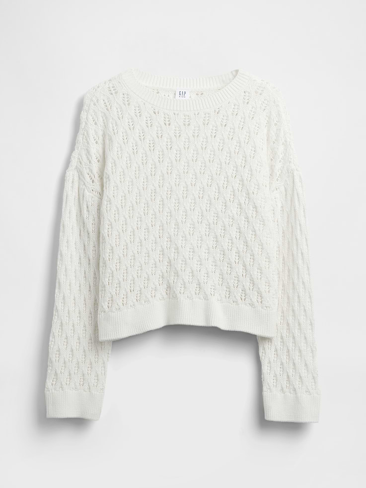 Image number 2 showing, Kids 100% Cotton Crochet Oversized Sweater