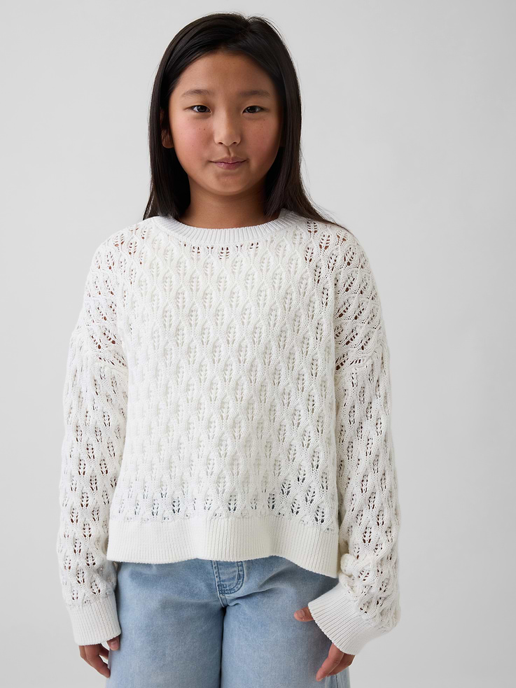 Image number 1 showing, Kids 100% Cotton Crochet Oversized Sweater