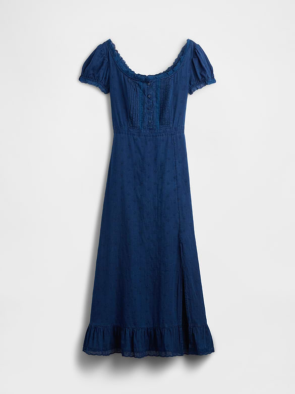 Embroidered Puff-Sleeve Maxi Dress
