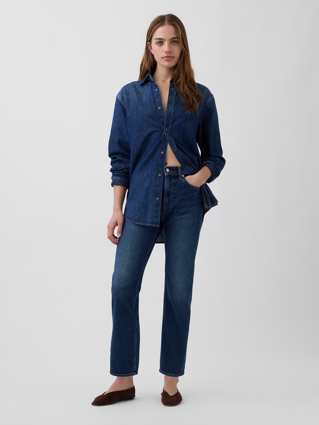 High Rise ’90s Slim Straight Crop Jeans - Dark indigo by Gap