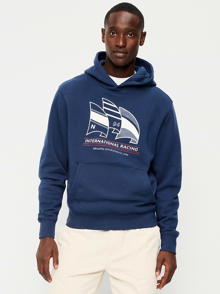 Image 1 of 4, built-in hood, long sleeves, kangaroo pocket, rib-knit trim, pullover style, graphics vary, Product #787701