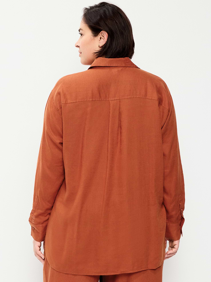 Image number 8 showing, Linen-Blend Loose Button-Down Shirt