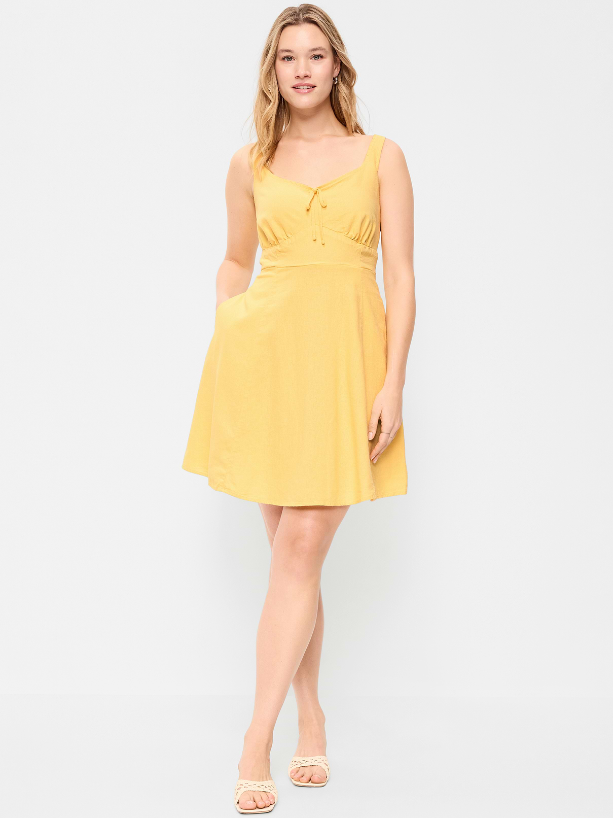 Image 7 of 9, Fit & Flare Linen Mini Dress, Has Pockets