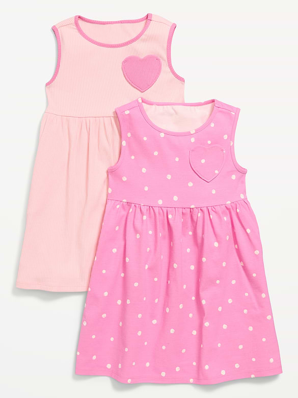 Sleeveless Heart-Pocket Dress 2-Pack for Toddler Girls