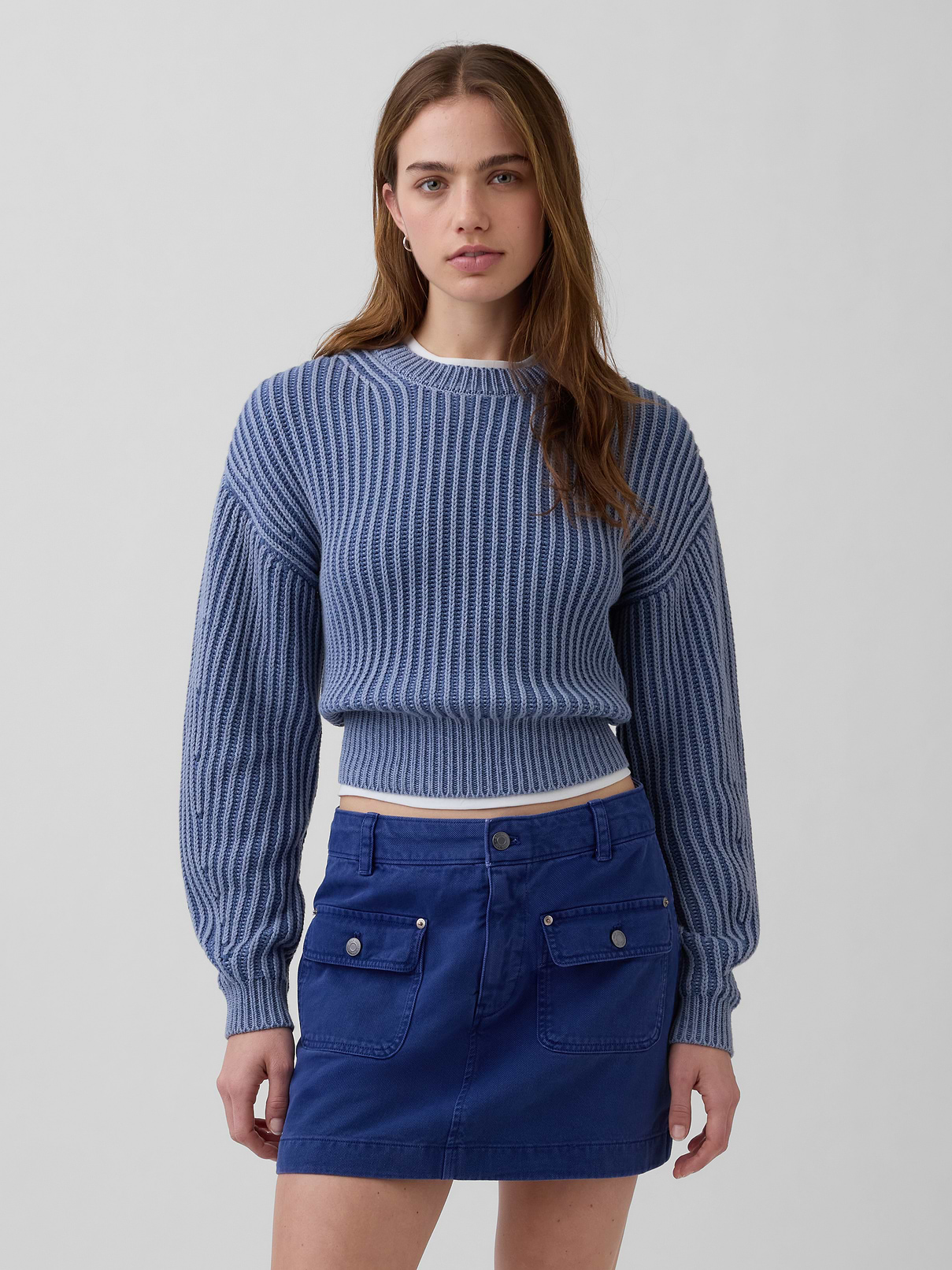 100% Cotton Barrel-Sleeve Crop Sweater