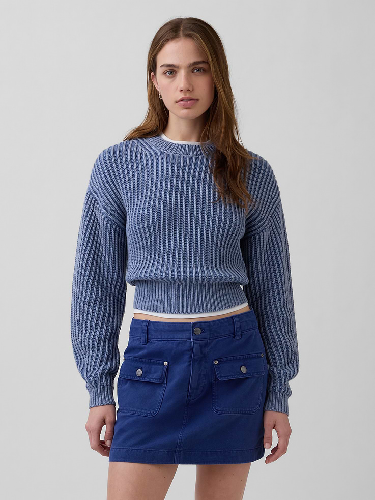 Image number 1 showing, 100% Cotton Barrel-Sleeve Crop Sweater