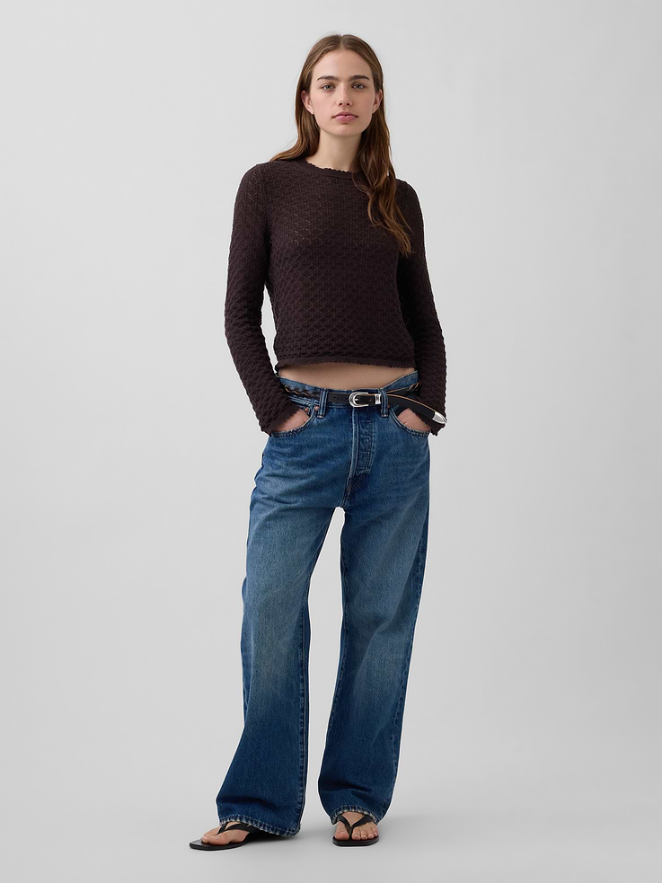 Image number 2 showing, 100% Cotton Pointelle Crop Sweater