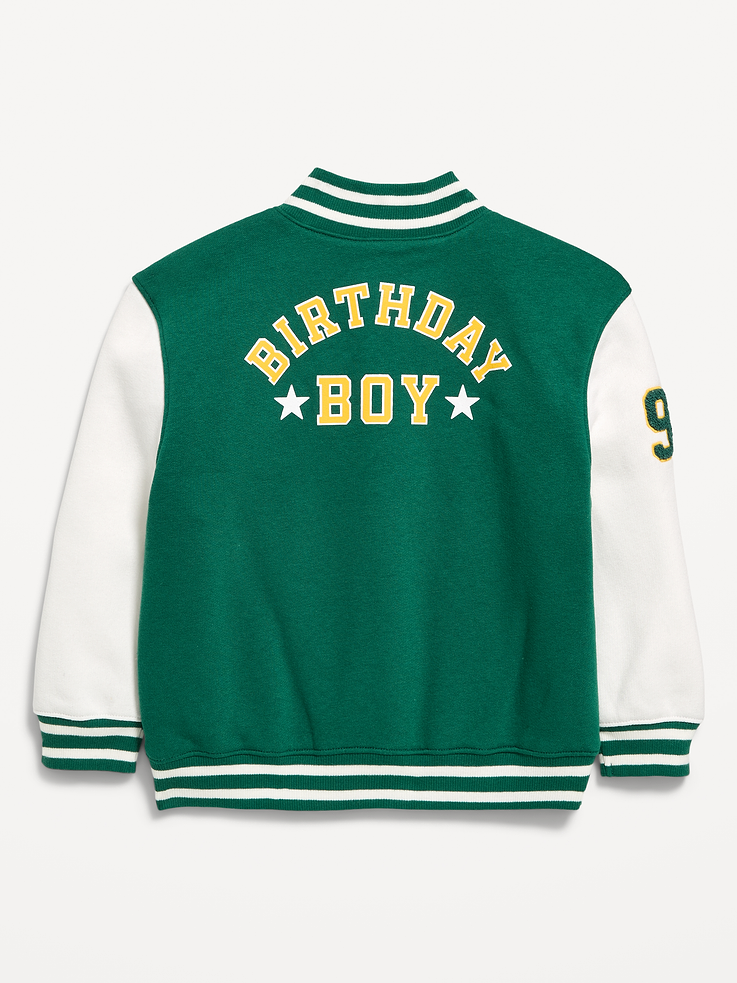 Image 3 of 3, Birthday Oversized Fleece Bomber Jacket for Toddler Boys