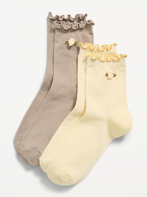 Ruffled Quarter Crew Sock 2-Pack for Women