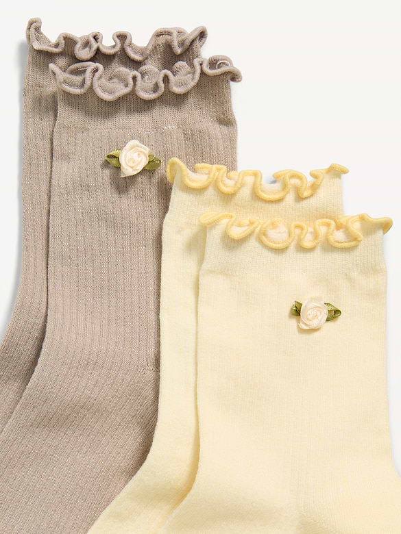 Ruffled Quarter Crew Sock 2-Pack for Women