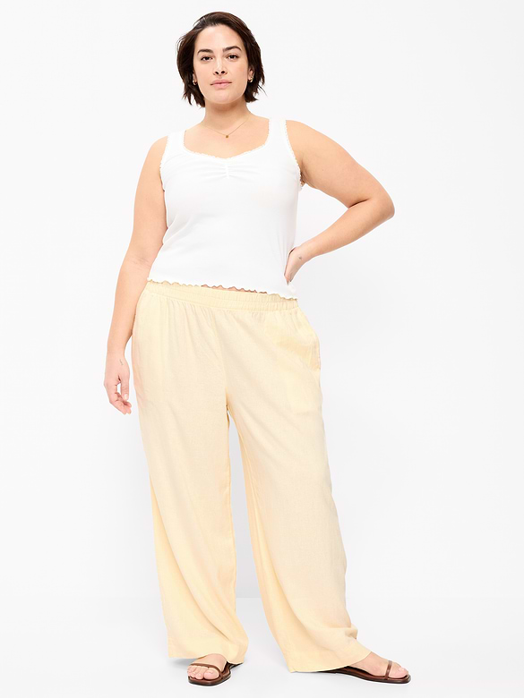 High-Waisted Linen-Blend Super Wide-Leg Pants