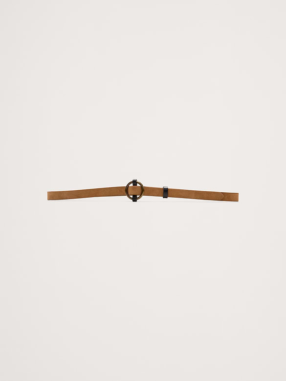 Leather Circle-Buckle Skinny Belt