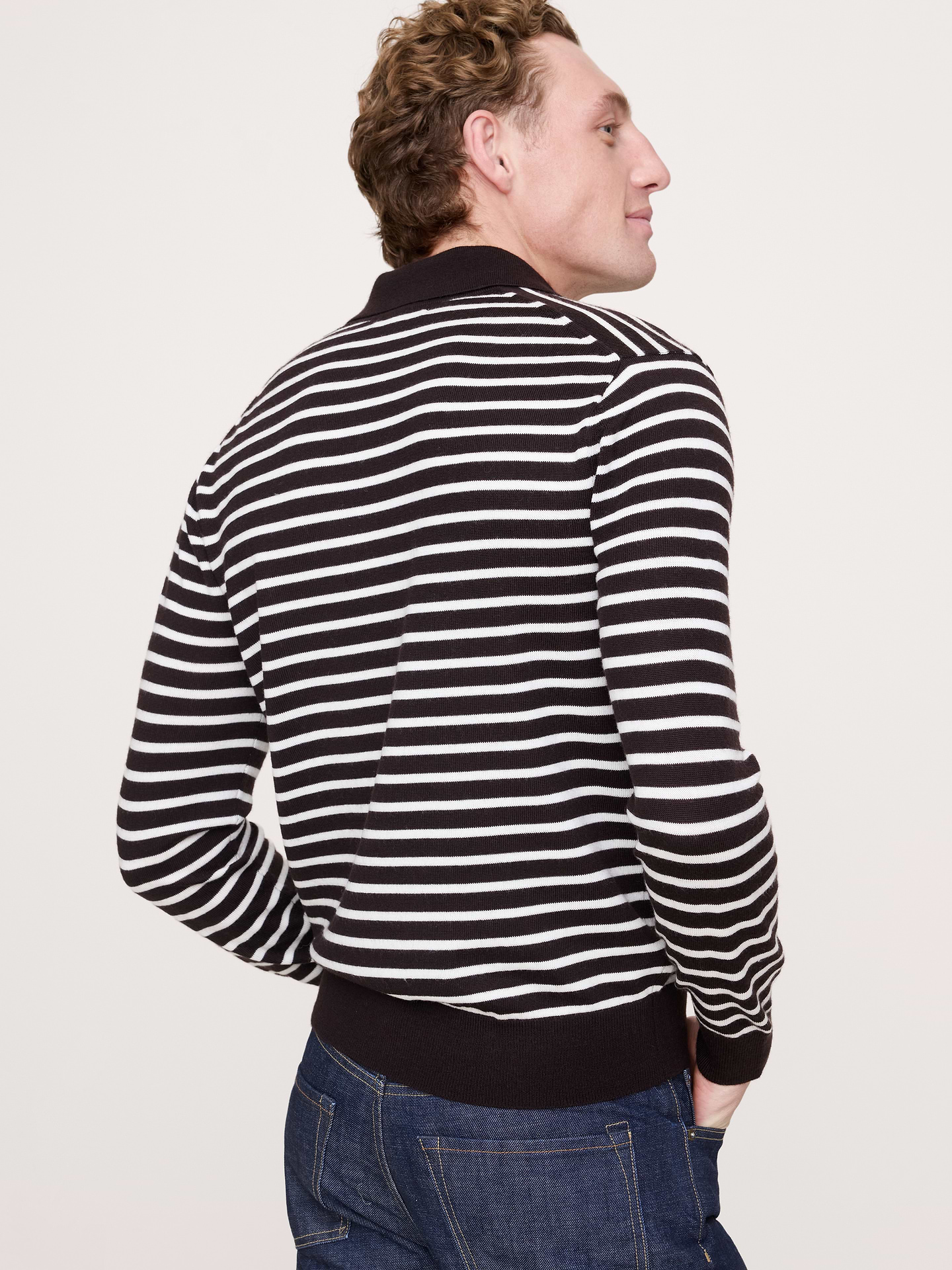 Image number 2 showing, Merino Stripe Long-Sleeve Sweater Polo