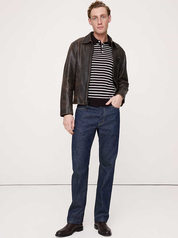 Merino Stripe Long-Sleeve Sweater Polo