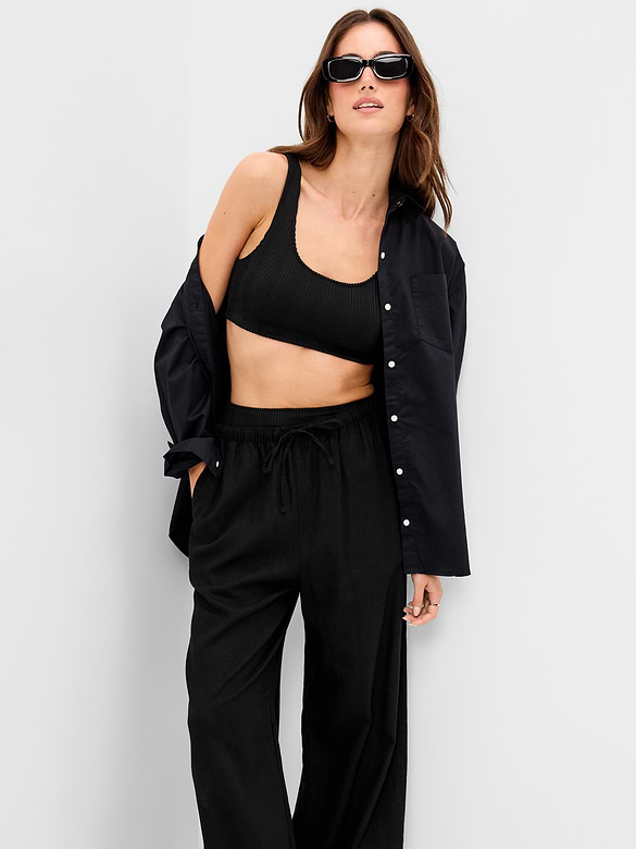 Ribbed Scoop-Neck Swim Top