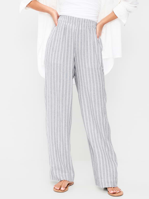 High-Waisted Linen-Blend Super Wide-Leg Pants