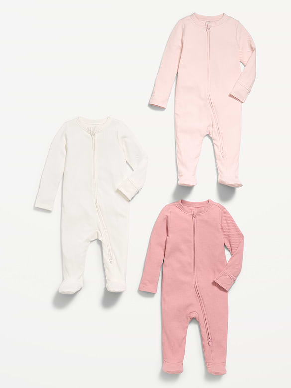 Ribbed 2-Way-Zip Sleep & Play Footed One-Piece 3-Pack for Baby