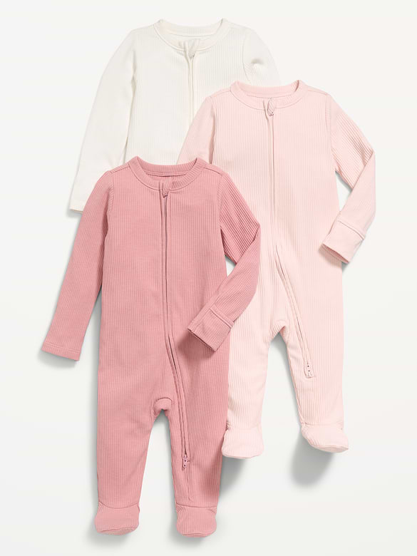 Ribbed 2-Way-Zip Sleep & Play Footed One-Piece 3-Pack for Baby