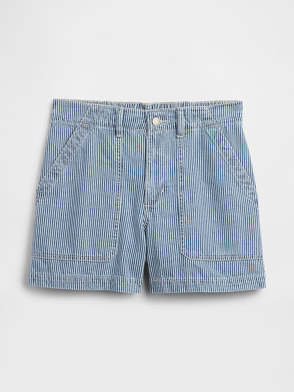 4" Mid Rise Stripe Soft Denim Utility Shorts