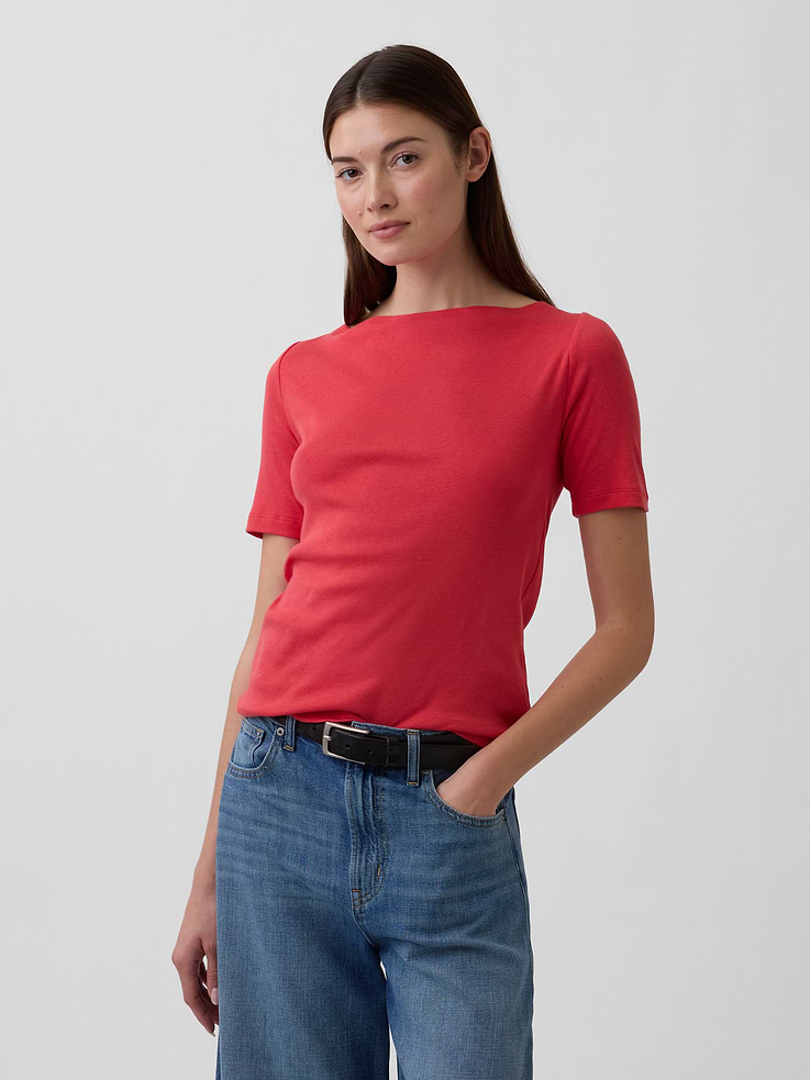 Image number 1 showing, Modern Ribbed Boatneck T-Shirt