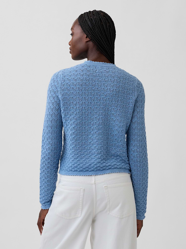 Image number 3 showing, 100% Cotton Pointelle Crop Sweater