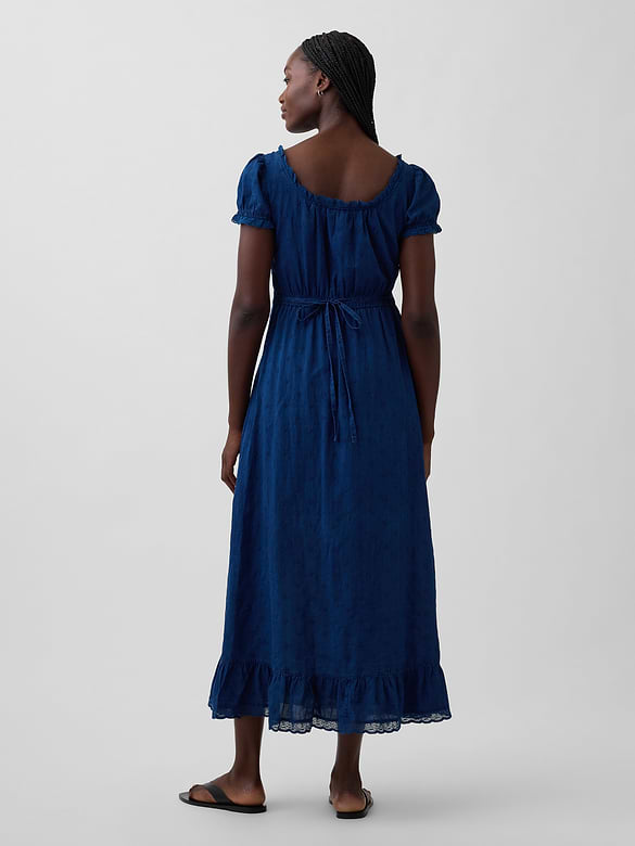 Embroidered Puff-Sleeve Maxi Dress
