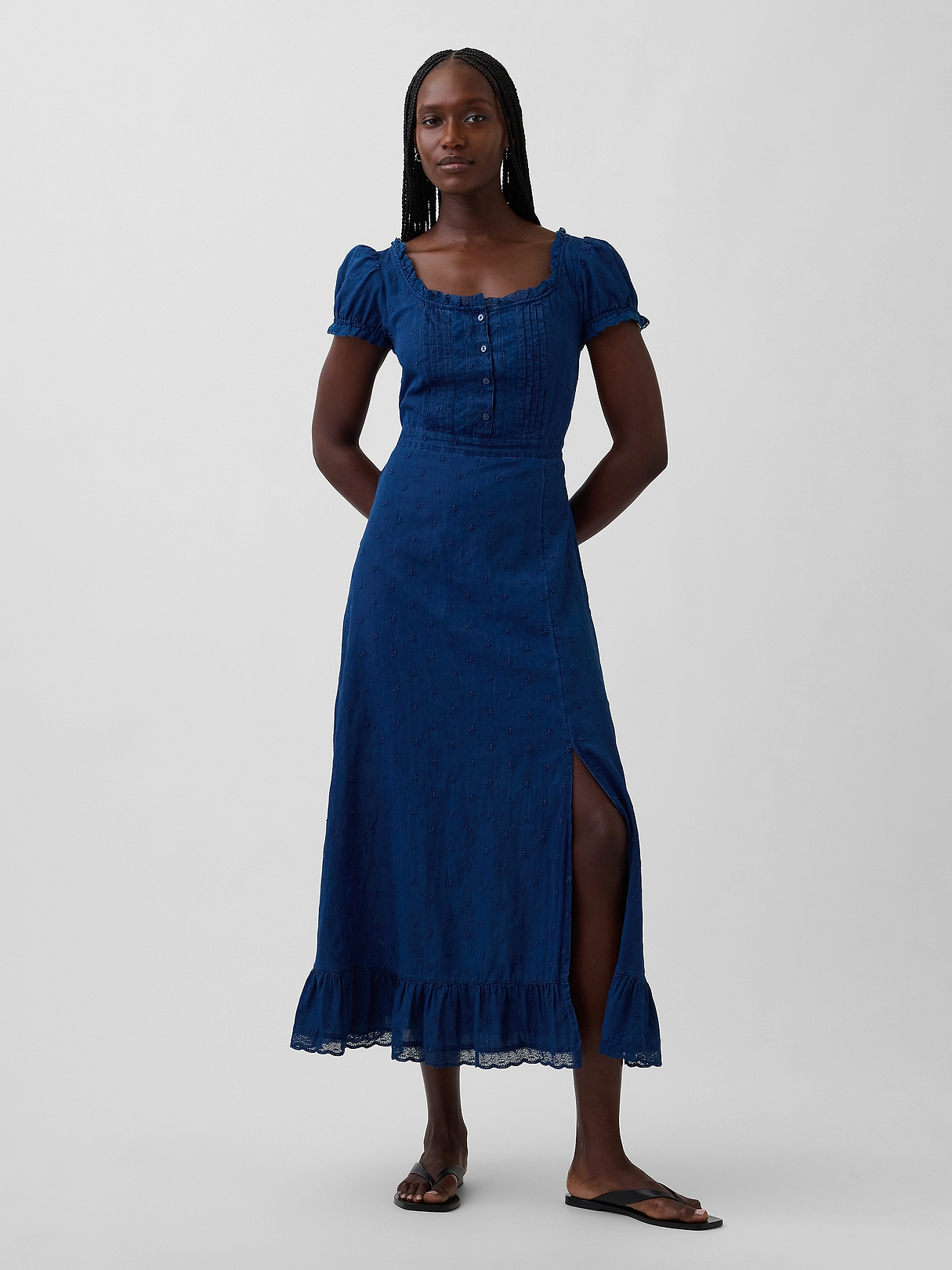 Embroidered Puff-Sleeve Maxi Dress | Gap