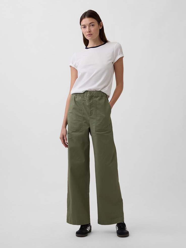 Image number 1 showing, High Rise Easy Wide-Leg Khakis