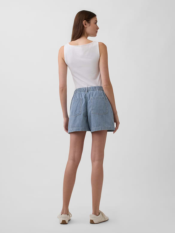 4" Mid Rise Stripe Soft Denim Utility Shorts