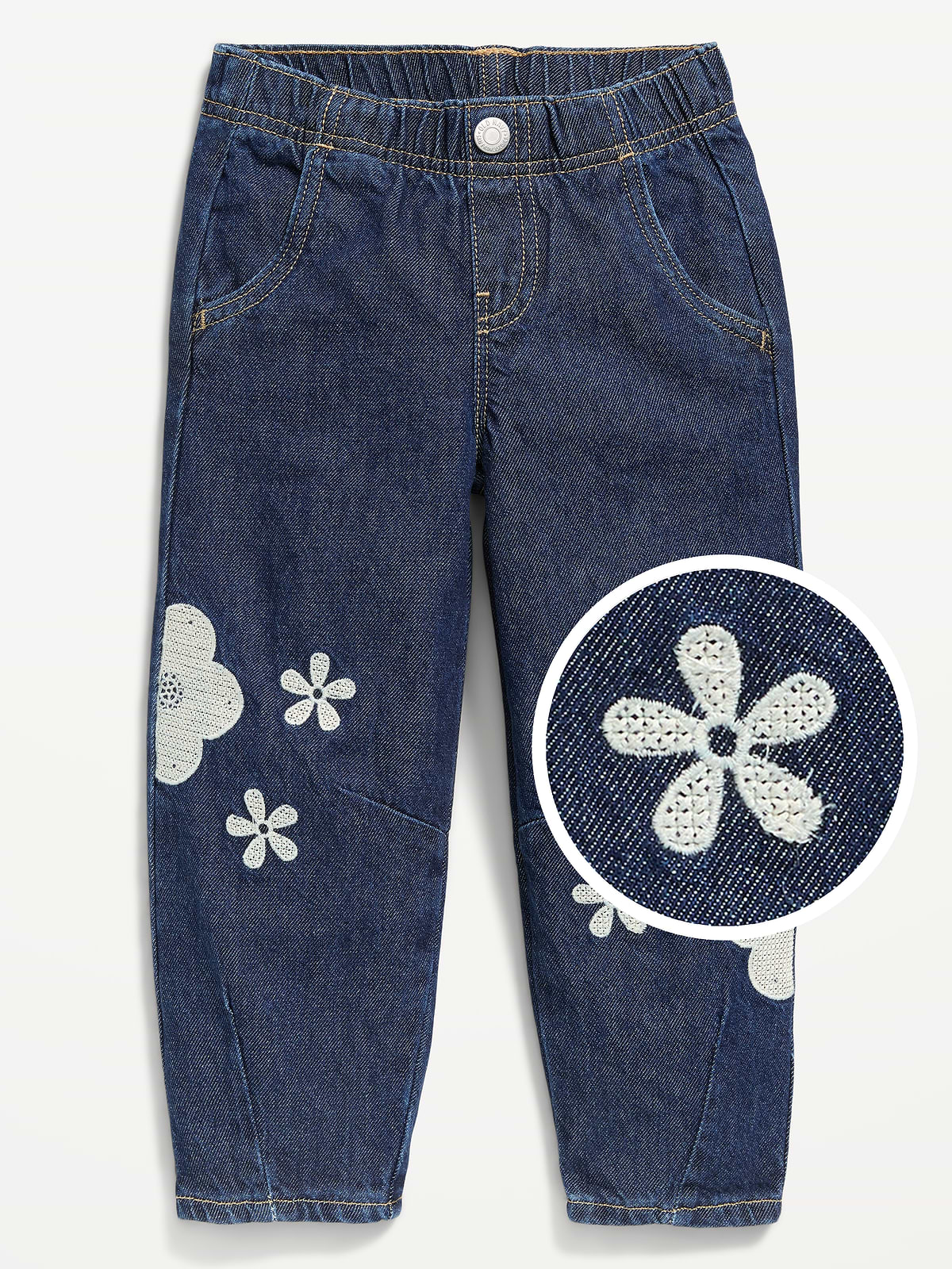 Pull-On Baggy Barrel-Leg Jeans for Toddler Girls